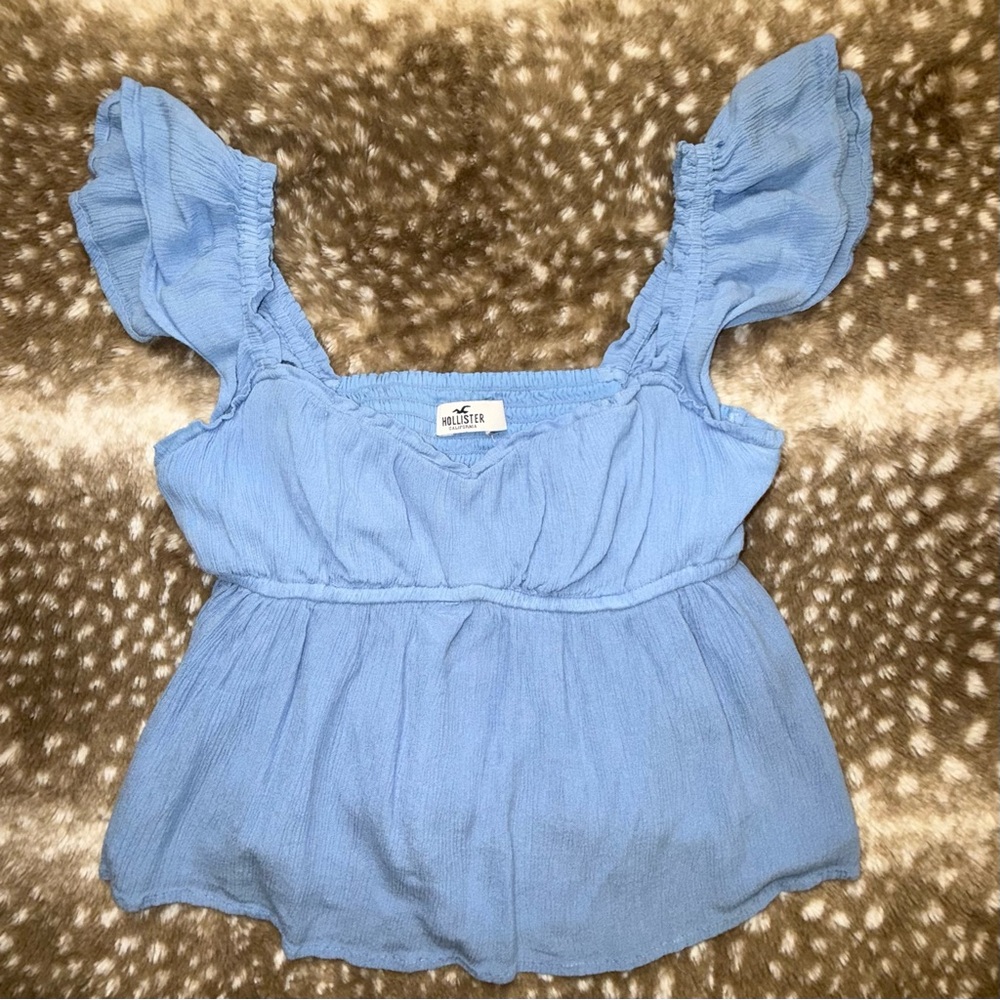 Hollister Light Blue Flutter Sleeve Blouse